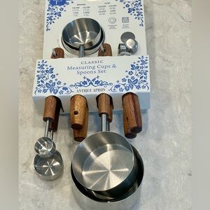 NEW stainless steel measuring cups and measuring spoons, wood handles, gifts!